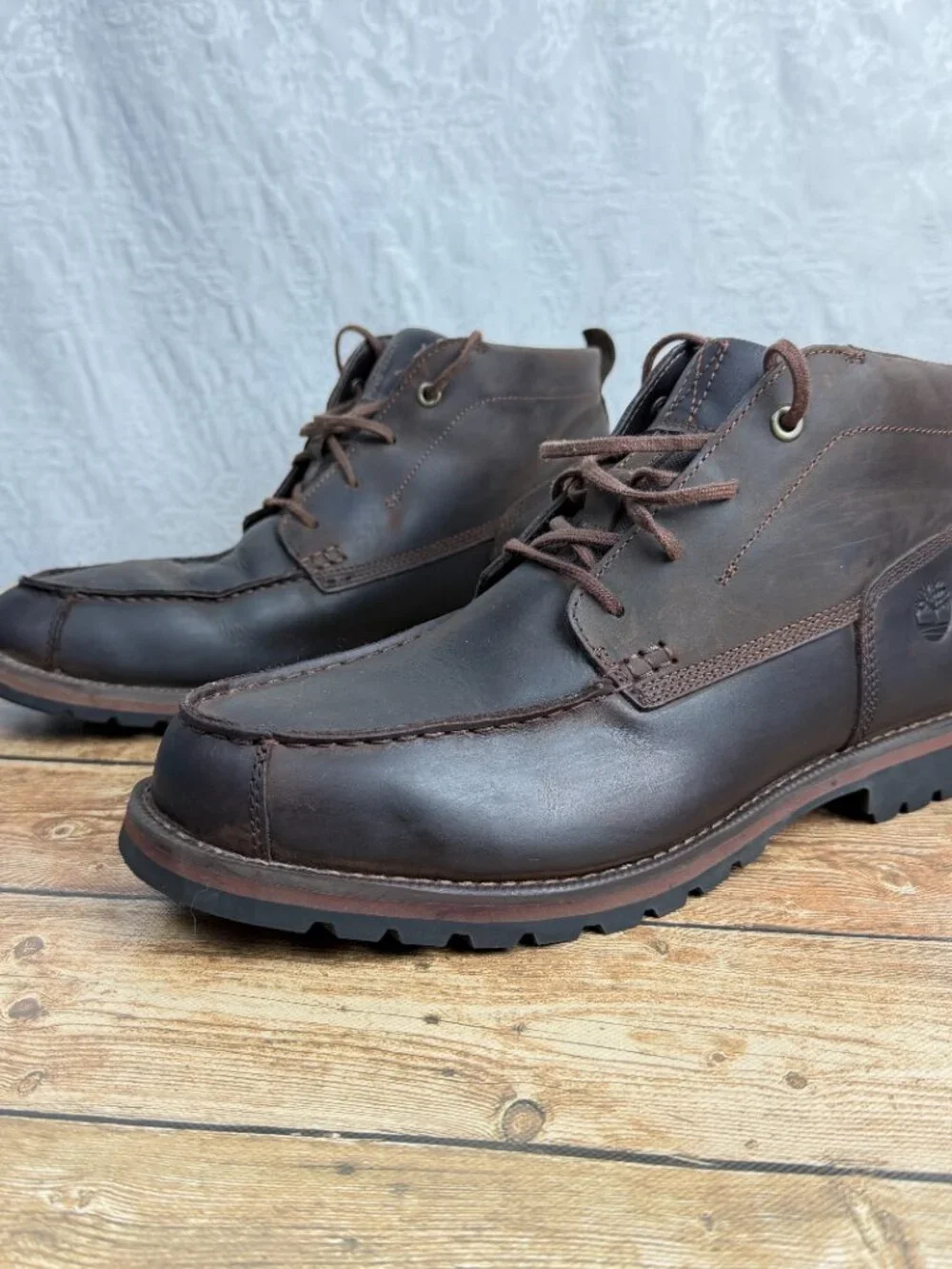 Timberland Men's Size 13 Brown Leather Moc Toe Chukka Boots OrthoLite Rugged